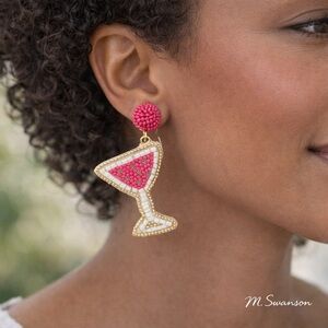 J. Crew Beaded Martini Glass Statement Earrings NEW